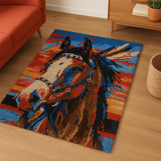 Latch Hook Rug Making Kit - Tribal Dawn Stallion Horse - 102x69cm