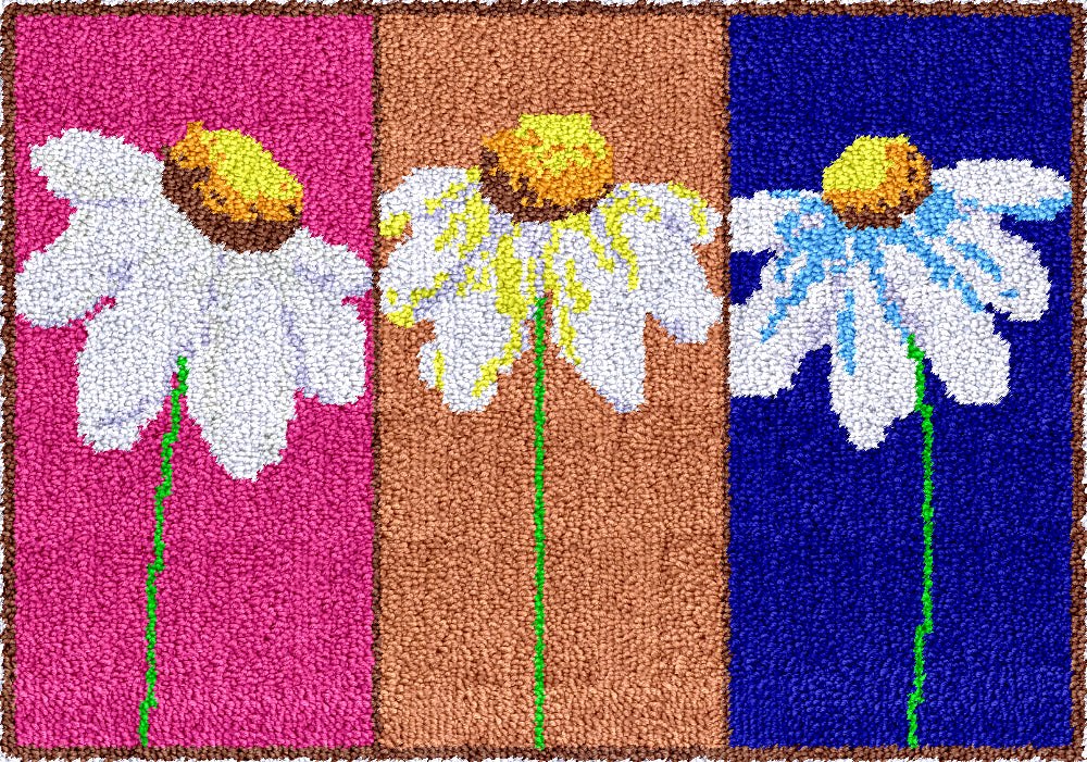 Latch Hook Rug Making Kit - Tricolour Drooping Daisies Design - 61 x 87cm