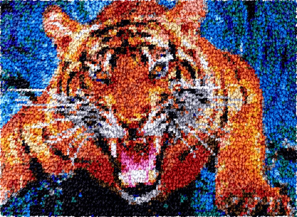 Latch Hook Rug Making Kit - Vibrant Fierce Roaring Tiger Design - 55x75cm