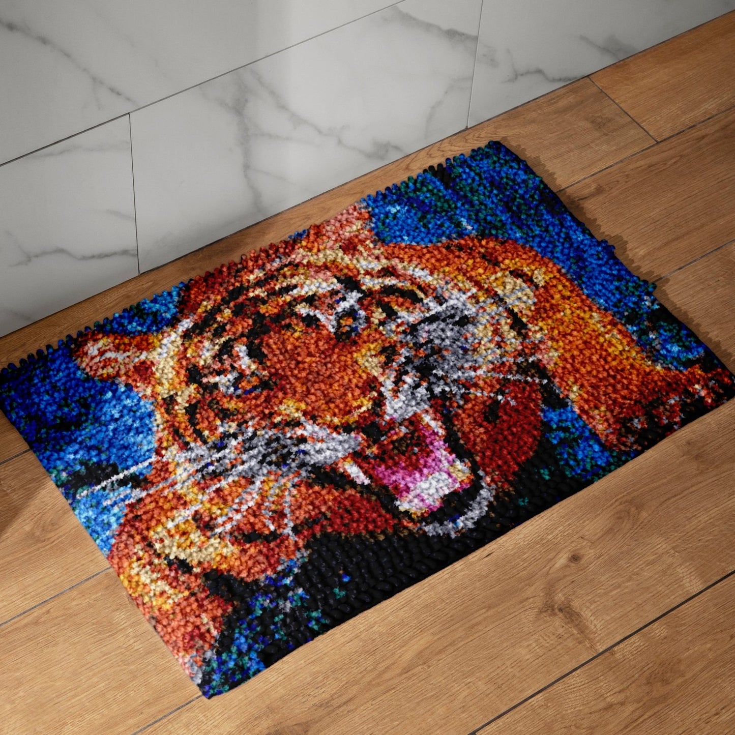 Latch Hook Rug Making Kit - Vibrant Fierce Roaring Tiger Design - 55x75cm