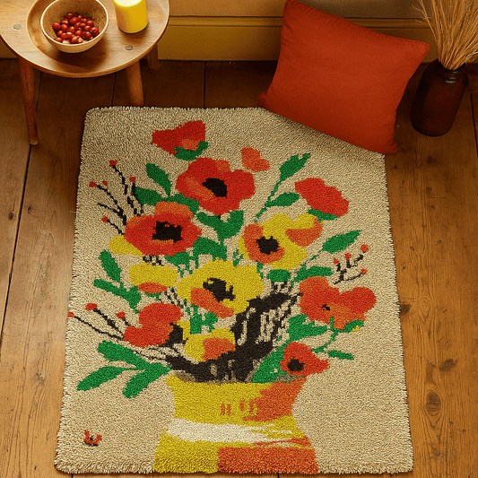 Latch Hook Rug Making Kit - Vintage Flower Blossom Vase - 102x69cm