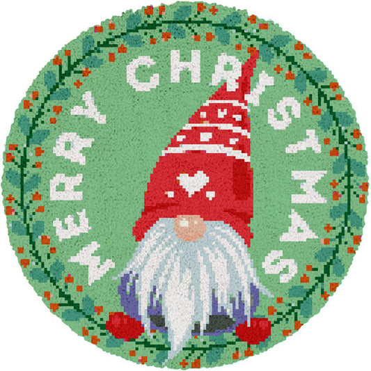 Latch Hook Rug Making Kit - Xmas Gnome Christmas Tree Mat 80X80cm