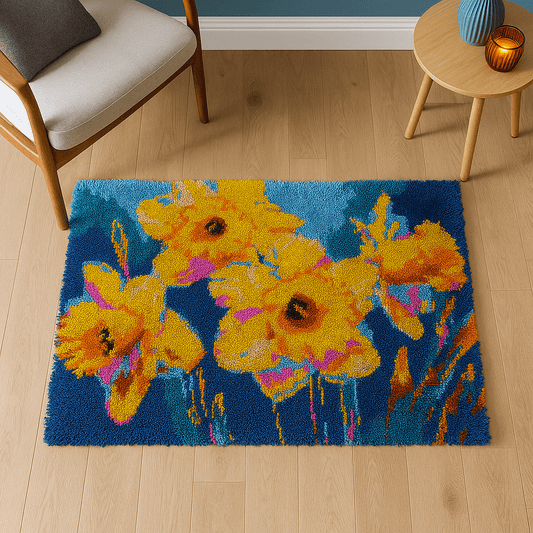 Latch Hook Rug Making Kit - Yellow Daffodils - 102x69cm