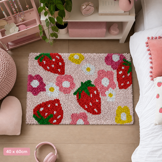 Latch Hook Rug Making Kit - Strawberry Patch Blooms - 40x60cm