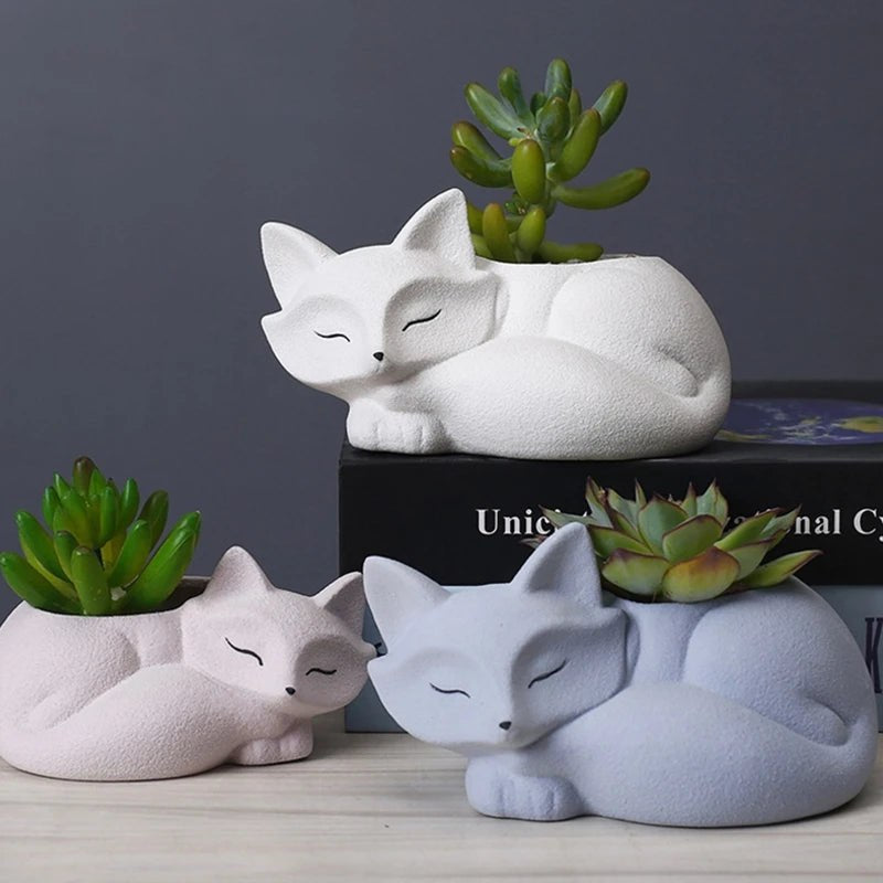 Little Lazy Fox Flower Pot Planter Silicone Mould