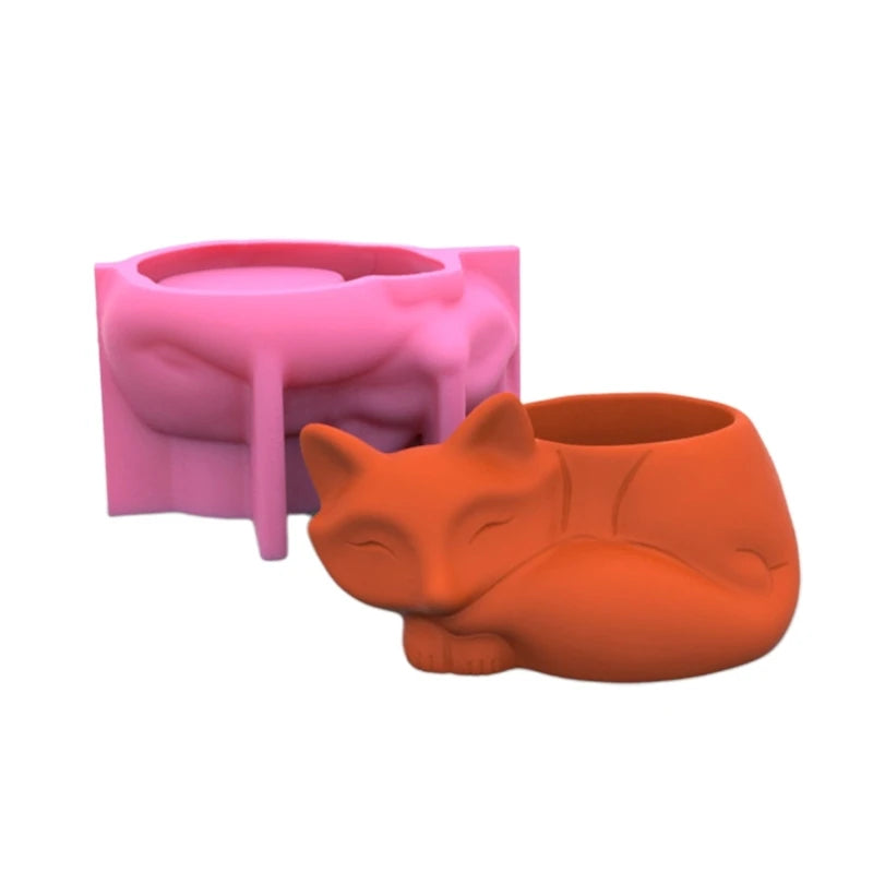 Little Lazy Fox Flower Pot Planter Silicone Mould
