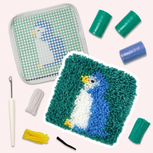 Mini Latch Hook Coaster Kits - Blue Penguin