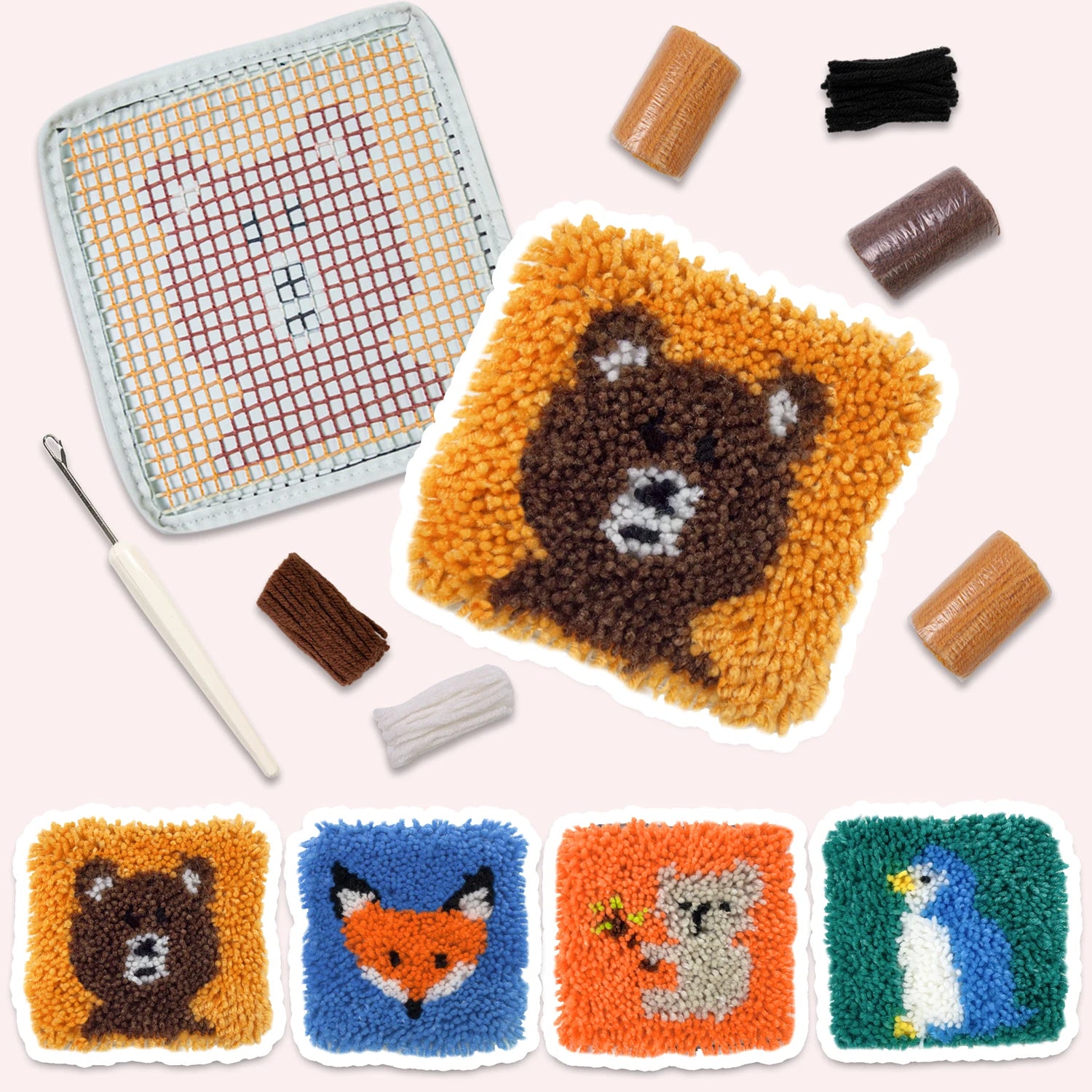 Mini Latch Hook Coaster Kits - Brown Teddy Bear