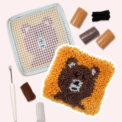 Mini Latch Hook Coaster Kits - Brown Teddy Bear