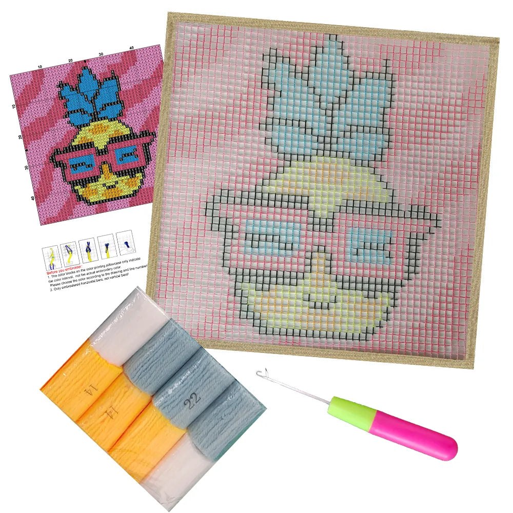 Mini Latch Hook Kit - Rug Making Kit Cool Pineapple 30cm x 30cm