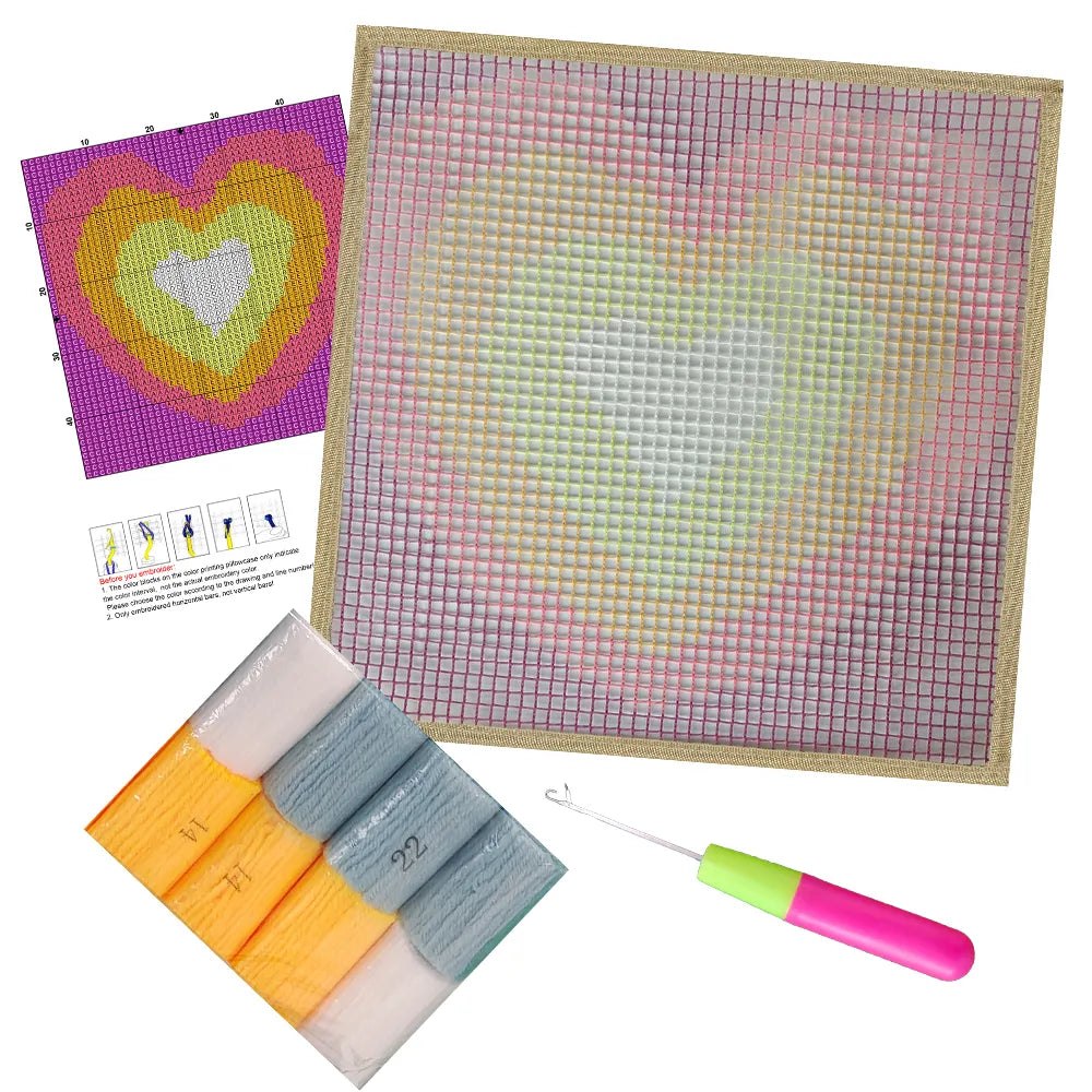 Mini Latch Hook Kit - Rug Making Kit - Radiant Love Heart 30cm x 30cm