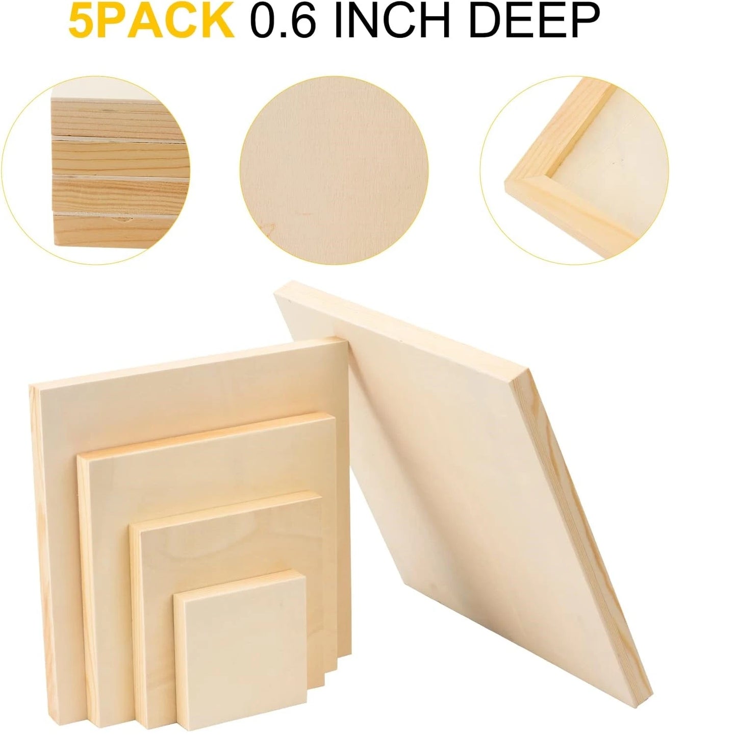 Multi sized Wood craft Panel Boards 5 Pack