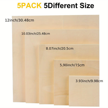 Multi sized Wood craft Panel Boards 5 Pack