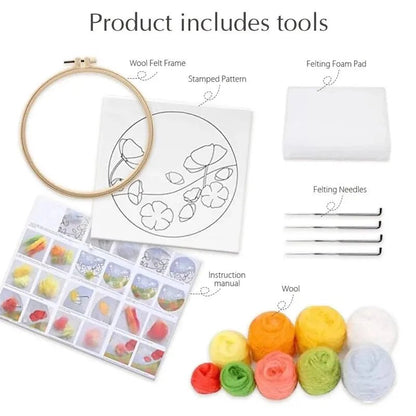 Needle Wool Felt Painting Craft Kits With Hoop - Bunny Pondside Adventure