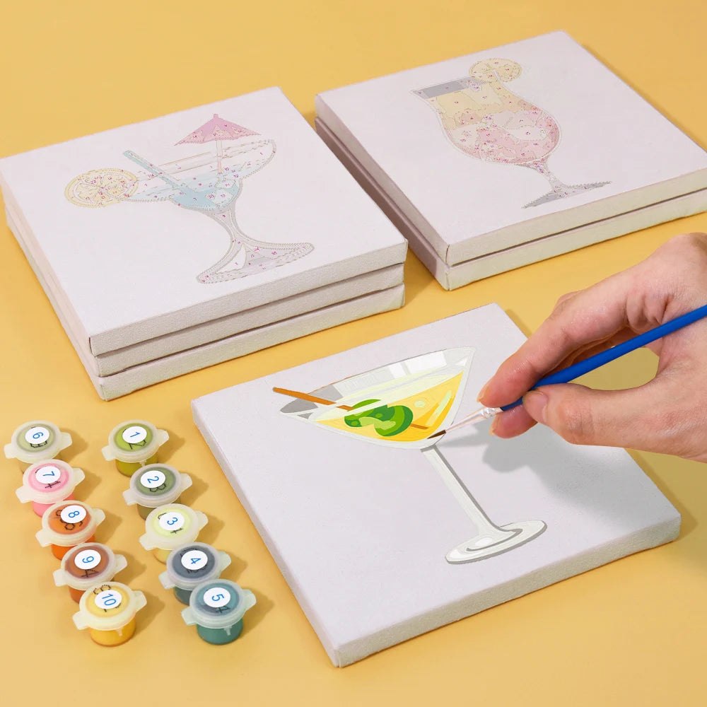 Paint & Sip Party Pack - Paint By Numbers 6pc Set - 15cm x 15cm - Cocktail Party