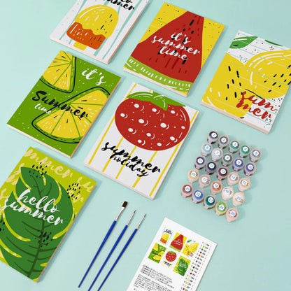 Paint & Sip Party Pack - Paint By Numbers 6pc Set - 15cm x 20cm - Summer Sizzle