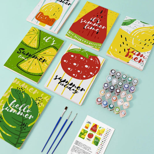 Paint & Sip Party Pack - Paint By Numbers 6pc Set - 15cm x 20cm - Summer Sizzle