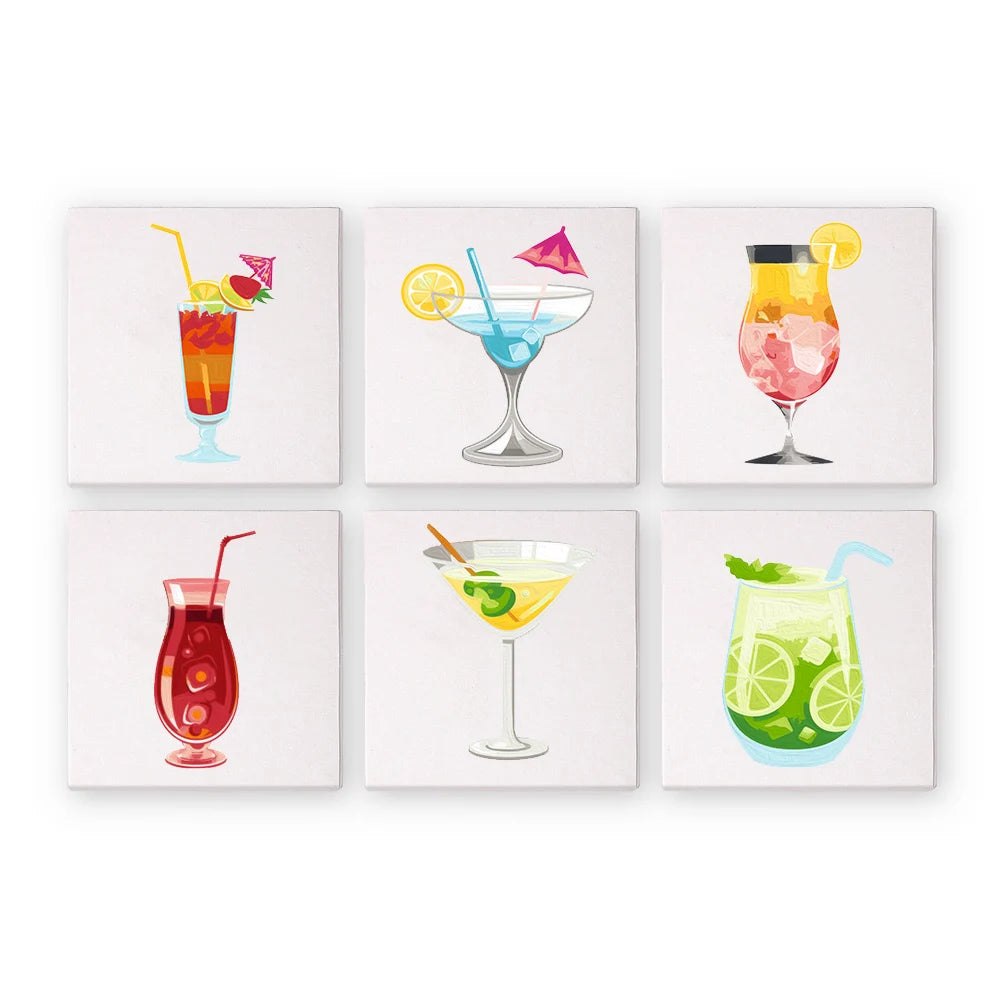 Paint & Sip Party Pack - Paint By Numbers 6pc Set - 15cm x 15cm - Cocktail Party