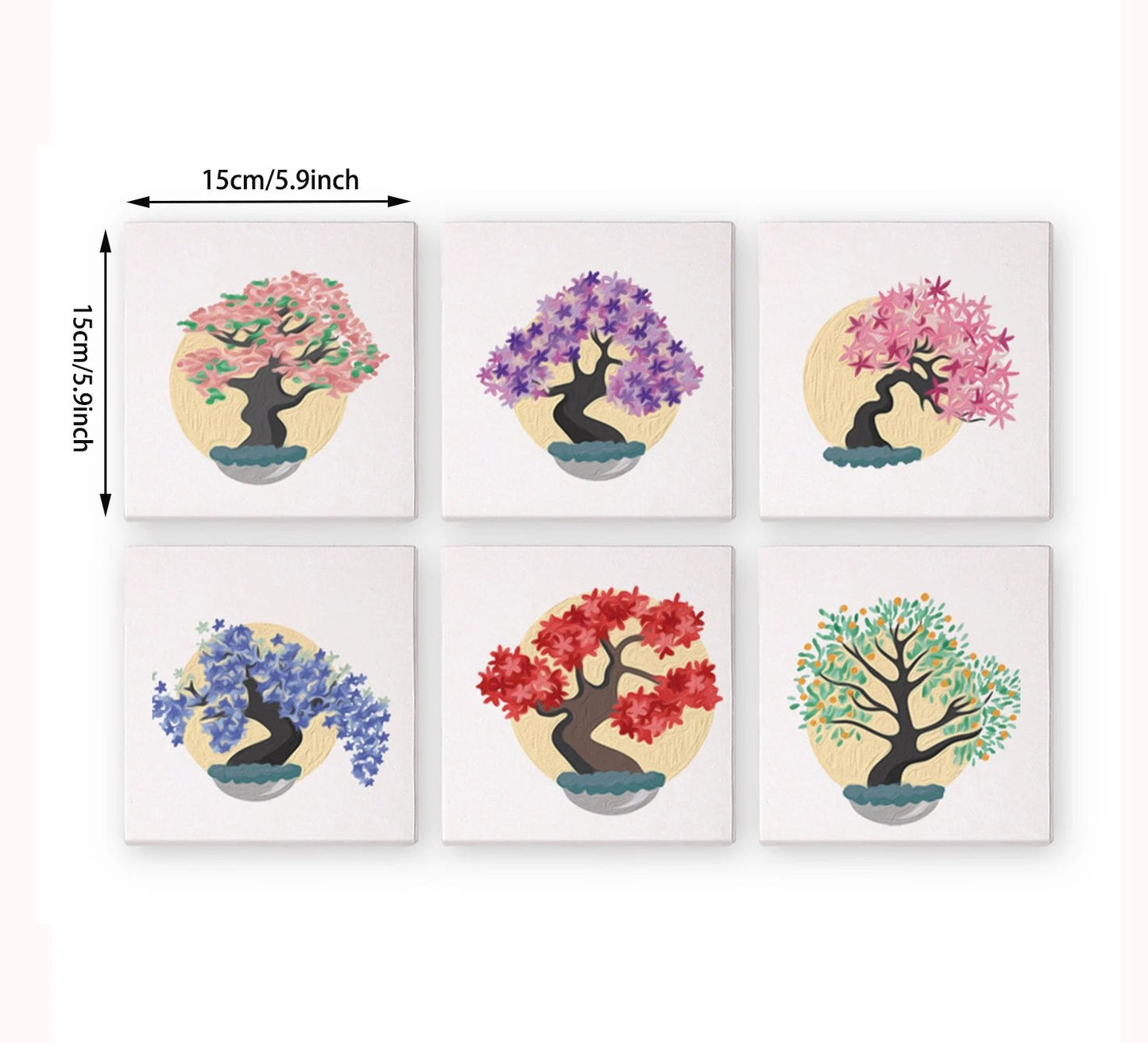 Paint & Sip Party Pack - Paint By Numbers 6pc Set - 15cm x 50cm - Trees of Knowledge