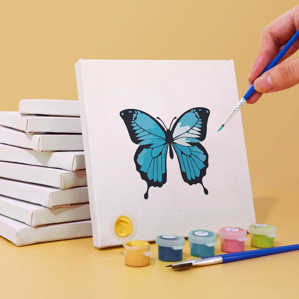 Paint & Sip Party Pack - Paint By Numbers 6pc Set - 15cm x 15cm - Beautiful Butterflies