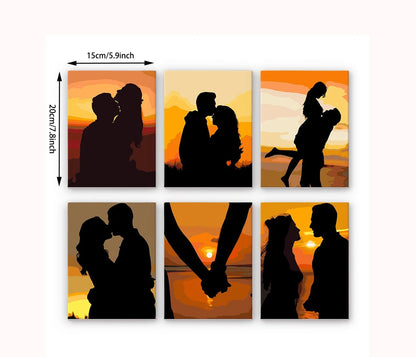 Paint & Sip Party Pack - Paint By Numbers 6pc Set - 15cm x 20cm - Sunset Lovers