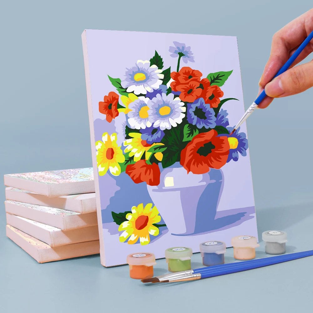 Paint & Sip Party Pack - Paint By Numbers 6pc Set - 15cm x 20cm - Fancy Florals