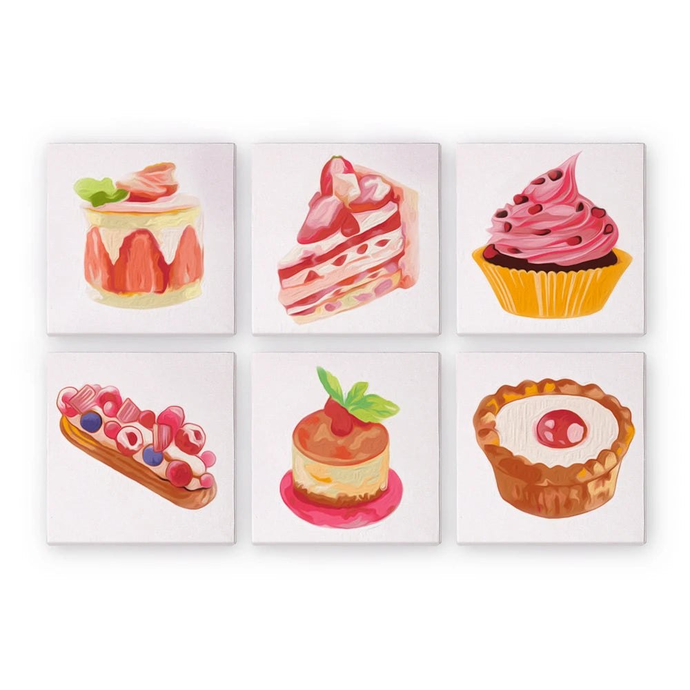 Paint & Sip Party Pack - Paint By Numbers 6pc Set - 15cm x 15m - Cake Cravings