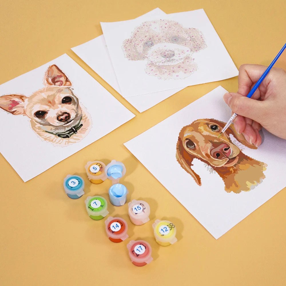 Paint & Sip Party Pack - Paint By Numbers 6pc Set - 15cm x 15cm - Furry Friends