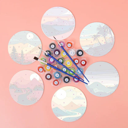 Paint & Sip Party Pack Paint By Numbers Coaster Pack - Mystical Mountains