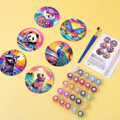 Paint & Sip Party Pack Paint By Numbers Coaster Pack - Magnificent Creatures