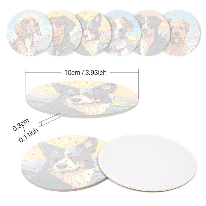 Paint & Sip Party Pack Paint By Numbers Coaster Pack - Dashing Dogs