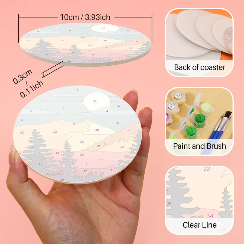 Paint & Sip Party Pack Paint By Numbers Coaster Pack - Mystical Mountains