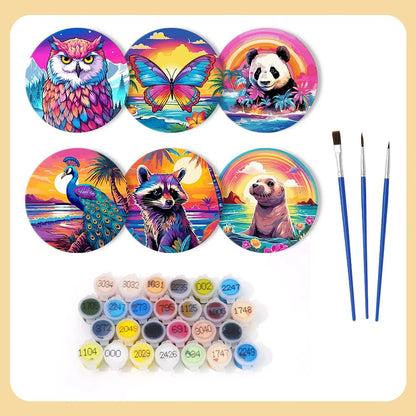 Paint & Sip Party Pack Paint By Numbers Coaster Pack - Magnificent Creatures