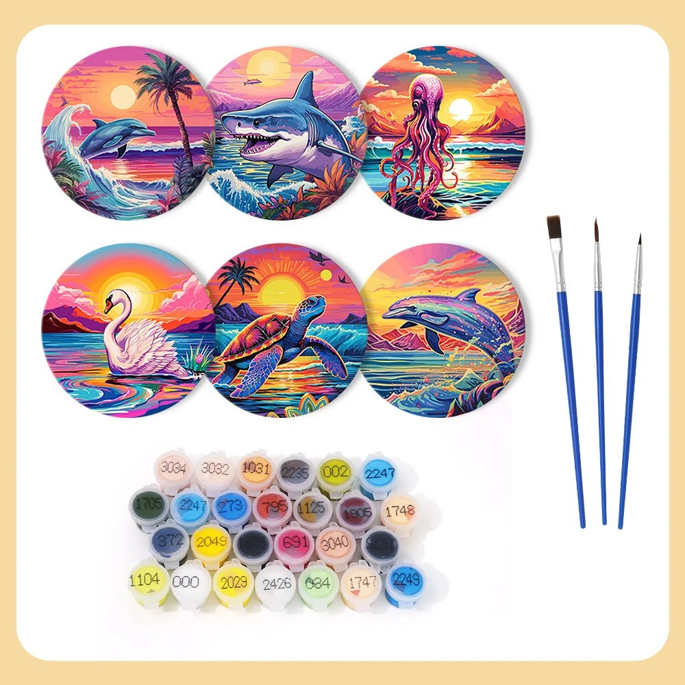 Paint & Sip Party Pack Paint By Numbers Coaster Pack - Tropical Sealife