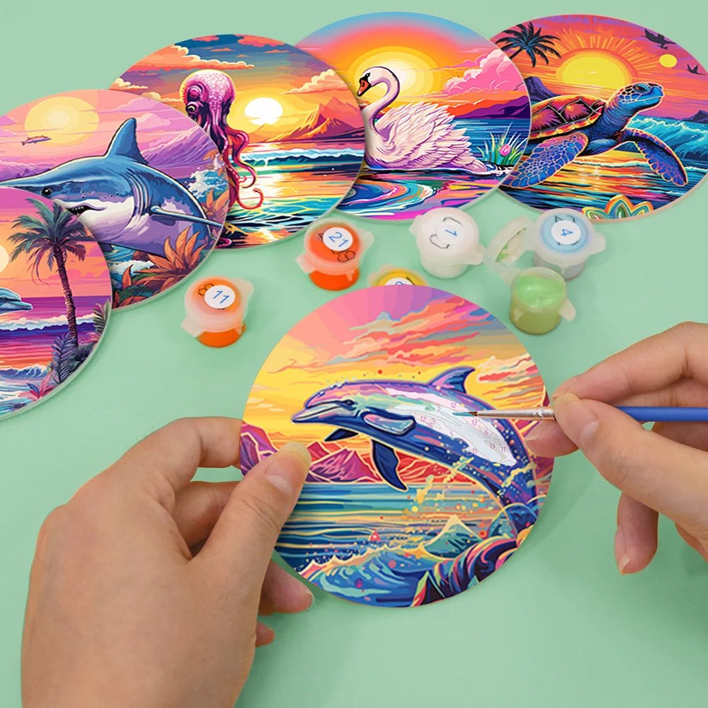 Paint & Sip Party Pack Paint By Numbers Coaster Pack - Tropical Sealife