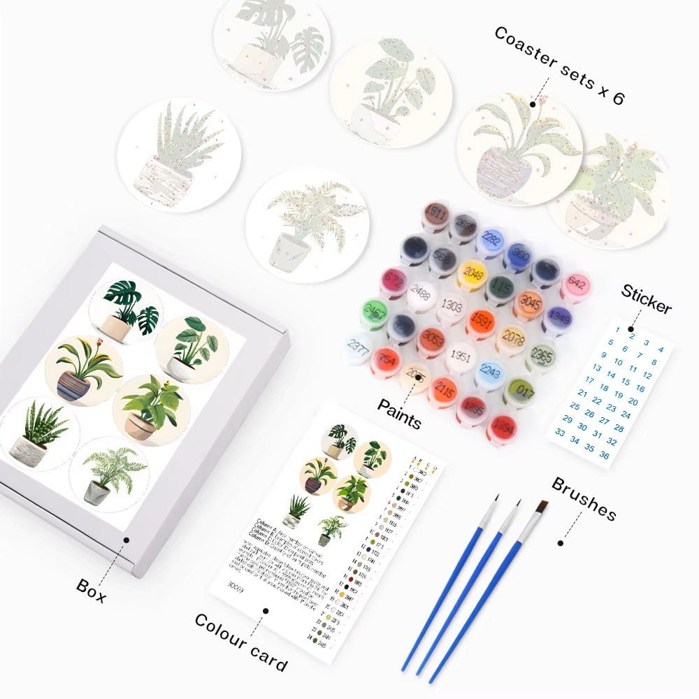 Paint & Sip Party Pack Paint By Numbers Coaster Pack - Plant Perfect