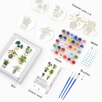 Paint & Sip Party Pack Paint By Numbers Coaster Pack - Plant Perfect
