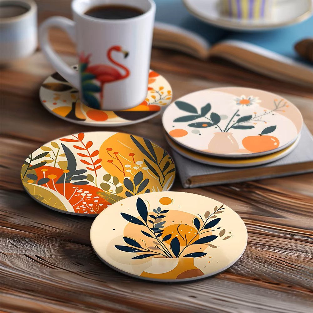 Paint & Sip Party Pack Paint By Numbers Coaster Pack - Retro Autumn Leaves