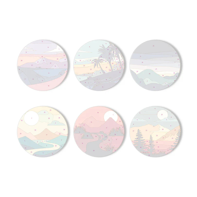 Paint & Sip Party Pack Paint By Numbers Coaster Pack - Mystical Mountains