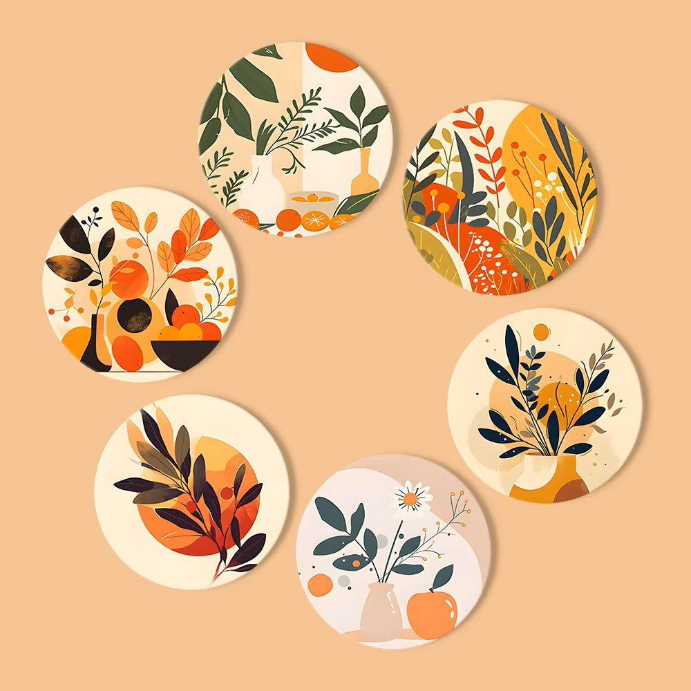 Paint & Sip Party Pack Paint By Numbers Coaster Pack - Retro Autumn Leaves