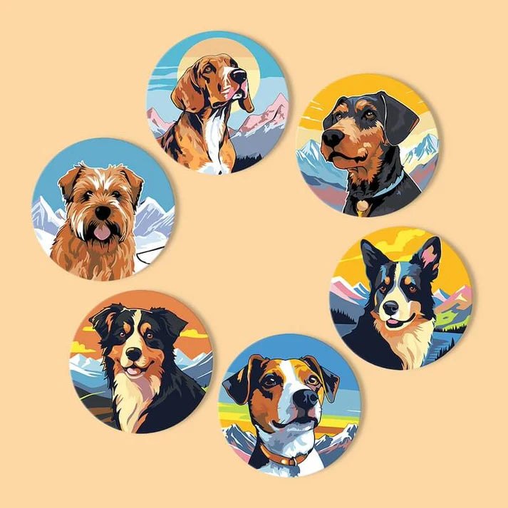 Paint & Sip Party Pack Paint By Numbers Coaster Pack - Dashing Dogs