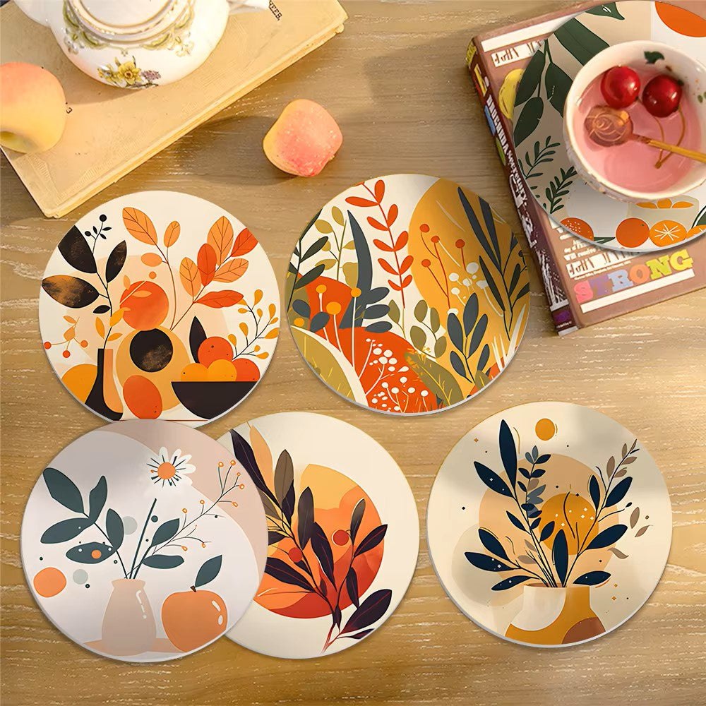 Paint & Sip Party Pack Paint By Numbers Coaster Pack - Retro Autumn Leaves
