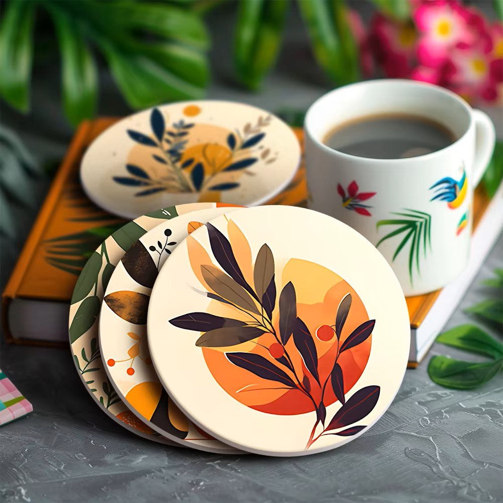 Paint & Sip Party Pack Paint By Numbers Coaster Pack - Retro Autumn Leaves