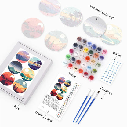 Paint & Sip Party Pack Paint By Numbers Coaster Pack - Mystical Mountains