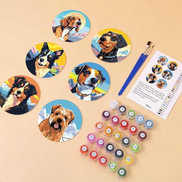Paint & Sip Party Pack Paint By Numbers Coaster Pack - Dashing Dogs