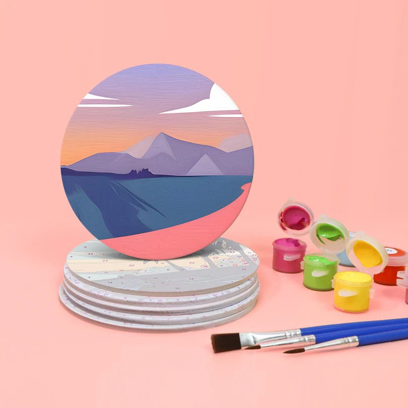 Paint & Sip Party Pack Paint By Numbers Coaster Pack - Mystical Mountains