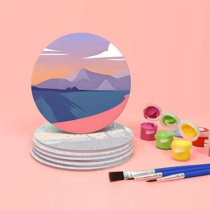Paint & Sip Party Pack Paint By Numbers Coaster Pack - Mystical Mountains