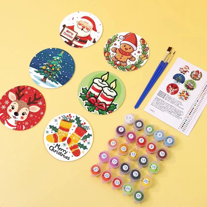 Paint & Sip Party Pack Paint By Numbers Coaster Pack - Christmas Cheer