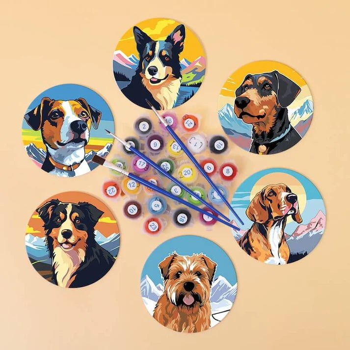 Paint & Sip Party Pack Paint By Numbers Coaster Pack - Dashing Dogs