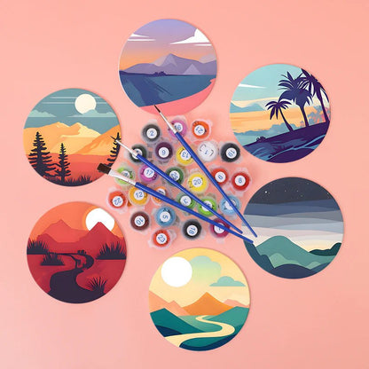 Paint & Sip Party Pack Paint By Numbers Coaster Pack - Mystical Mountains